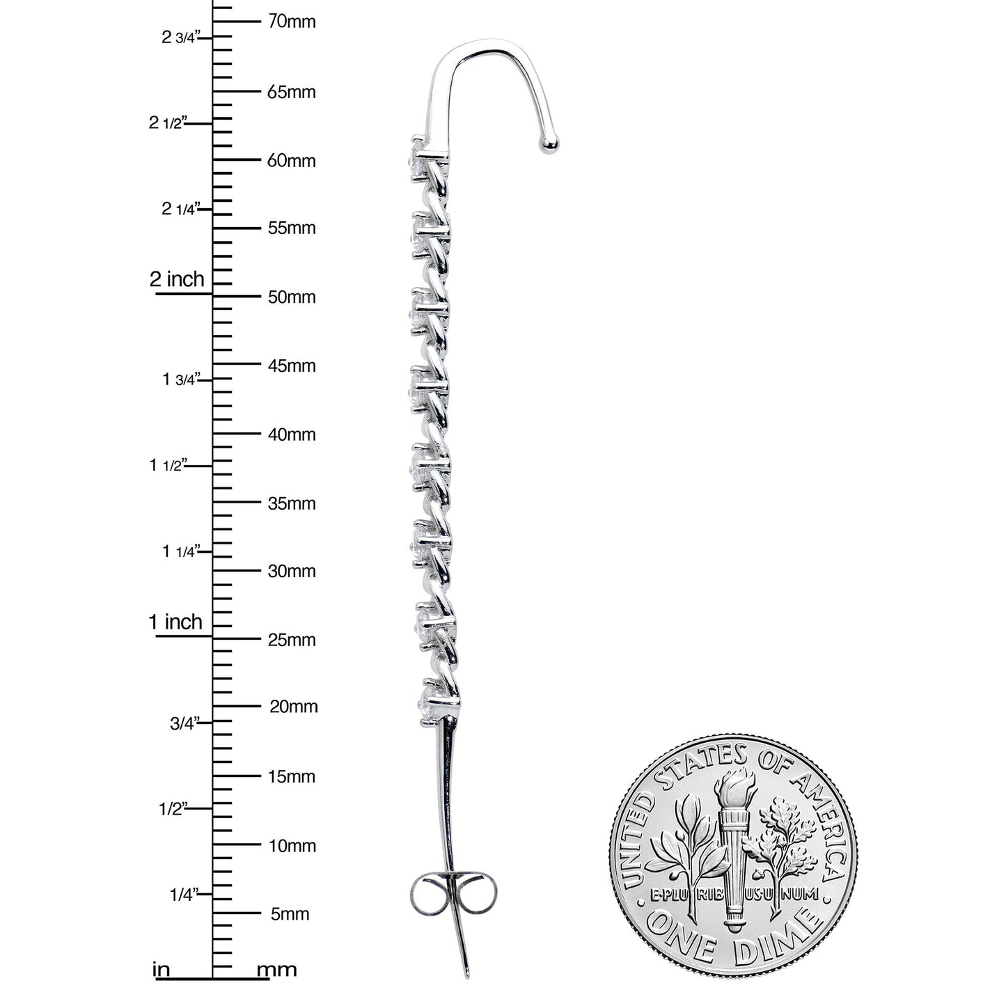 Clear CZ Gem Links Ear Cuff Bar Earring