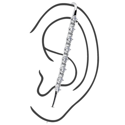 Clear CZ Gem Links Ear Cuff Bar Earring