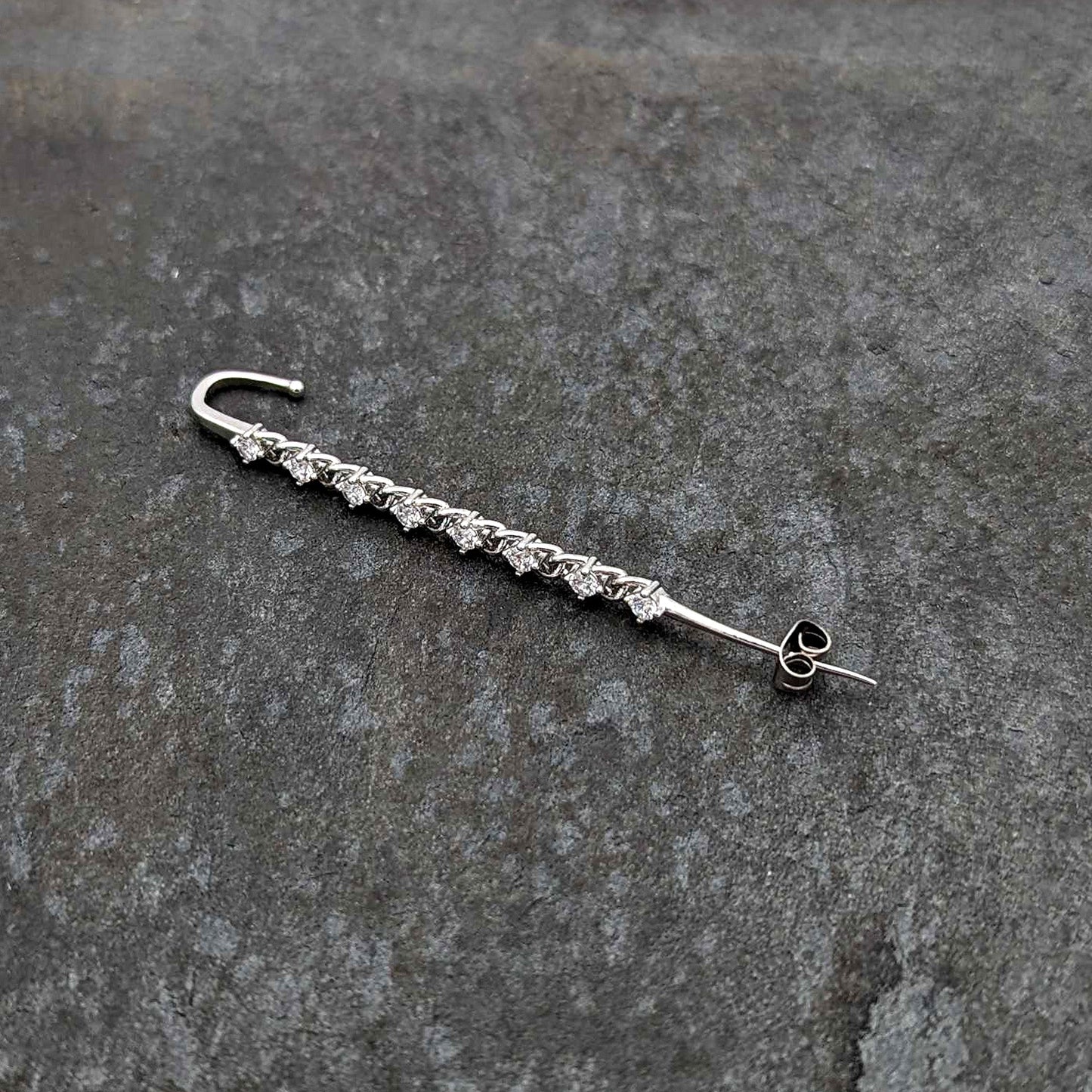 Clear CZ Gem Links Ear Cuff Bar Earring