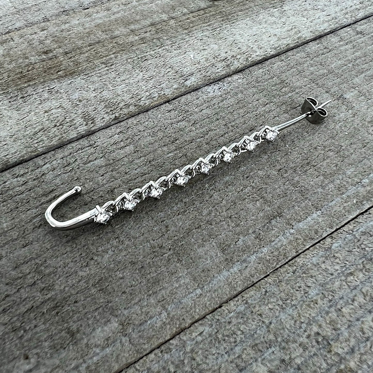 Clear CZ Gem Links Ear Cuff Bar Earring