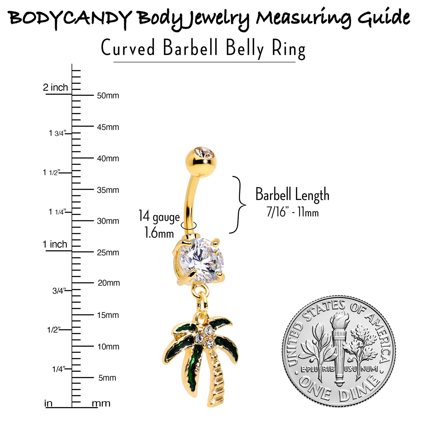 Clear Gem Gold Tone Palm Tree Style Dangle Belly Ring