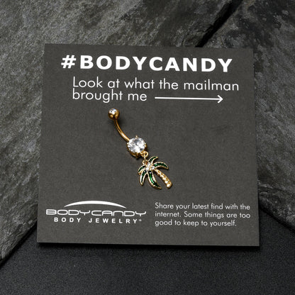 Clear Gem Gold Tone Palm Tree Style Dangle Belly Ring