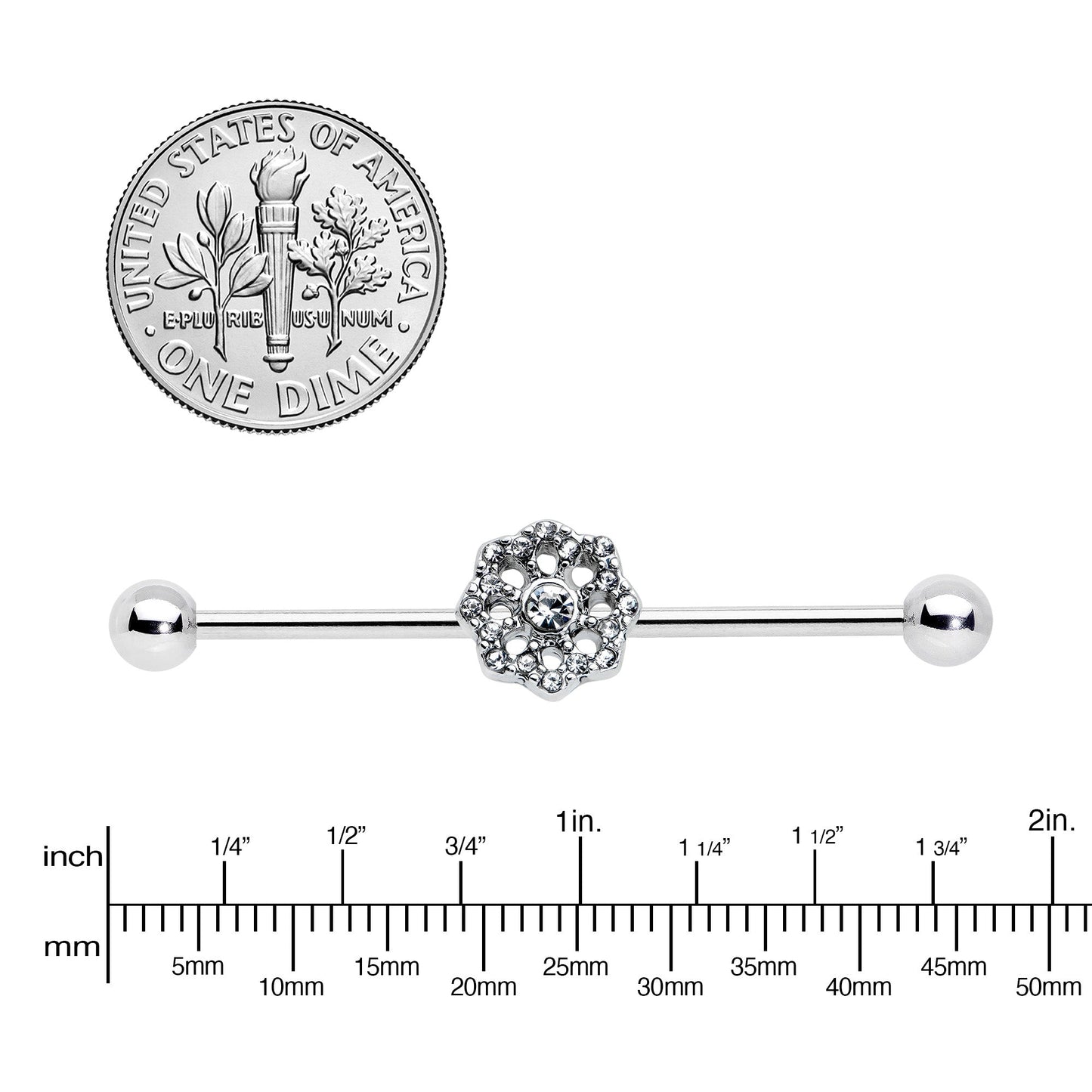 14G Clear Gem Baroque Fabulous Flower Industrial Barbell 38mm