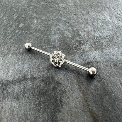 14G Clear Gem Baroque Fabulous Flower Industrial Barbell 38mm