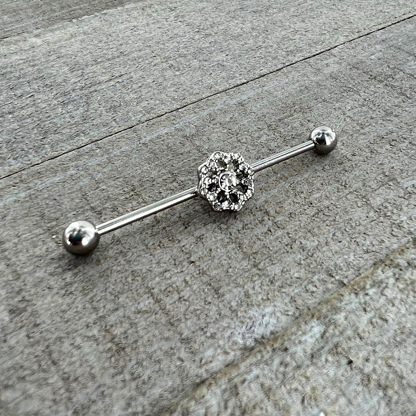 14G Clear Gem Baroque Fabulous Flower Industrial Barbell 38mm