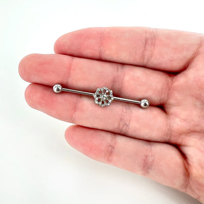 14G Clear Gem Baroque Fabulous Flower Industrial Barbell 38mm