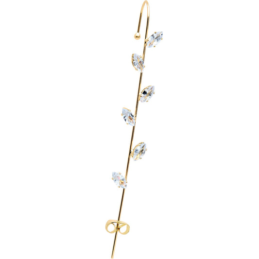Clear CZ Gem Gold Tone Leafy Vine Ear Cuff Bar Earring