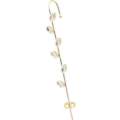 Clear CZ Gem Gold Tone Leafy Vine Ear Cuff Bar Earring