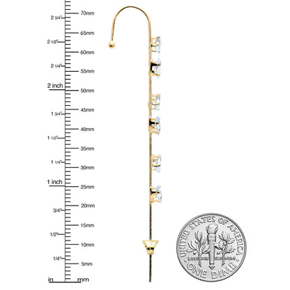 Clear CZ Gem Gold Tone Leafy Vine Ear Cuff Bar Earring