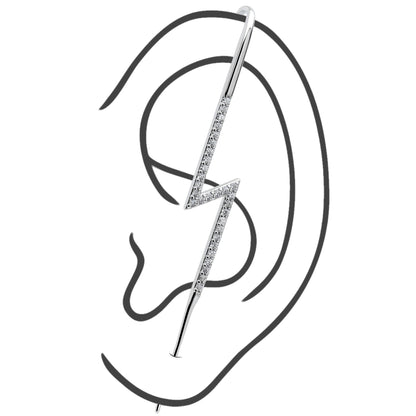 Clear CZ Gem Lightning Bolt Ear Cuff Bar Earring