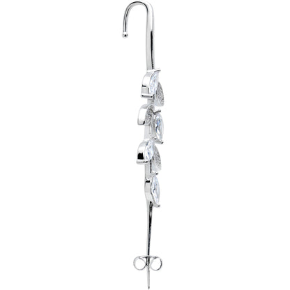 Clear CZ Gem Alternating Style Leafy Vine Ear Cuff Bar Earring