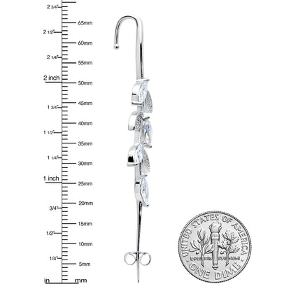 Clear CZ Gem Alternating Style Leafy Vine Ear Cuff Bar Earring