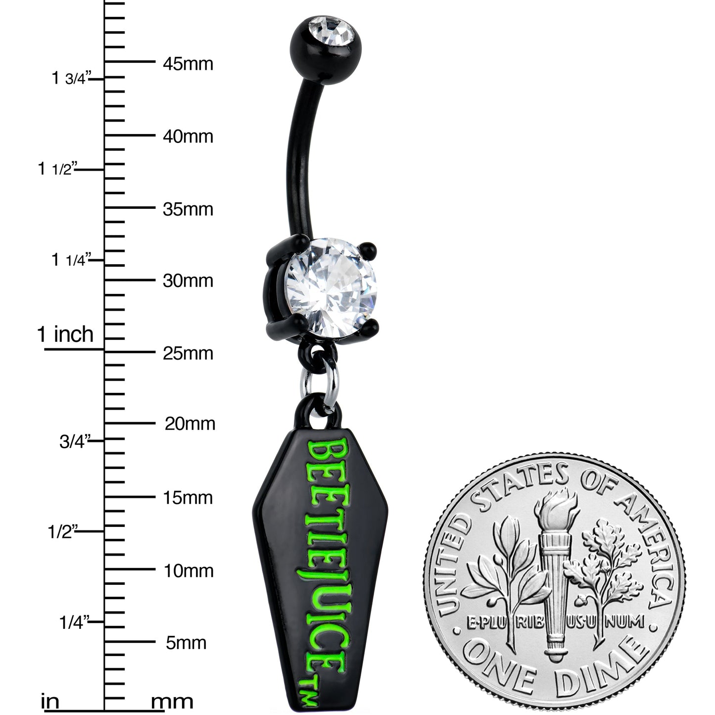 Clear Gem Black Officially Licensed Beetlejuice Coffin Dangle Belly Ring