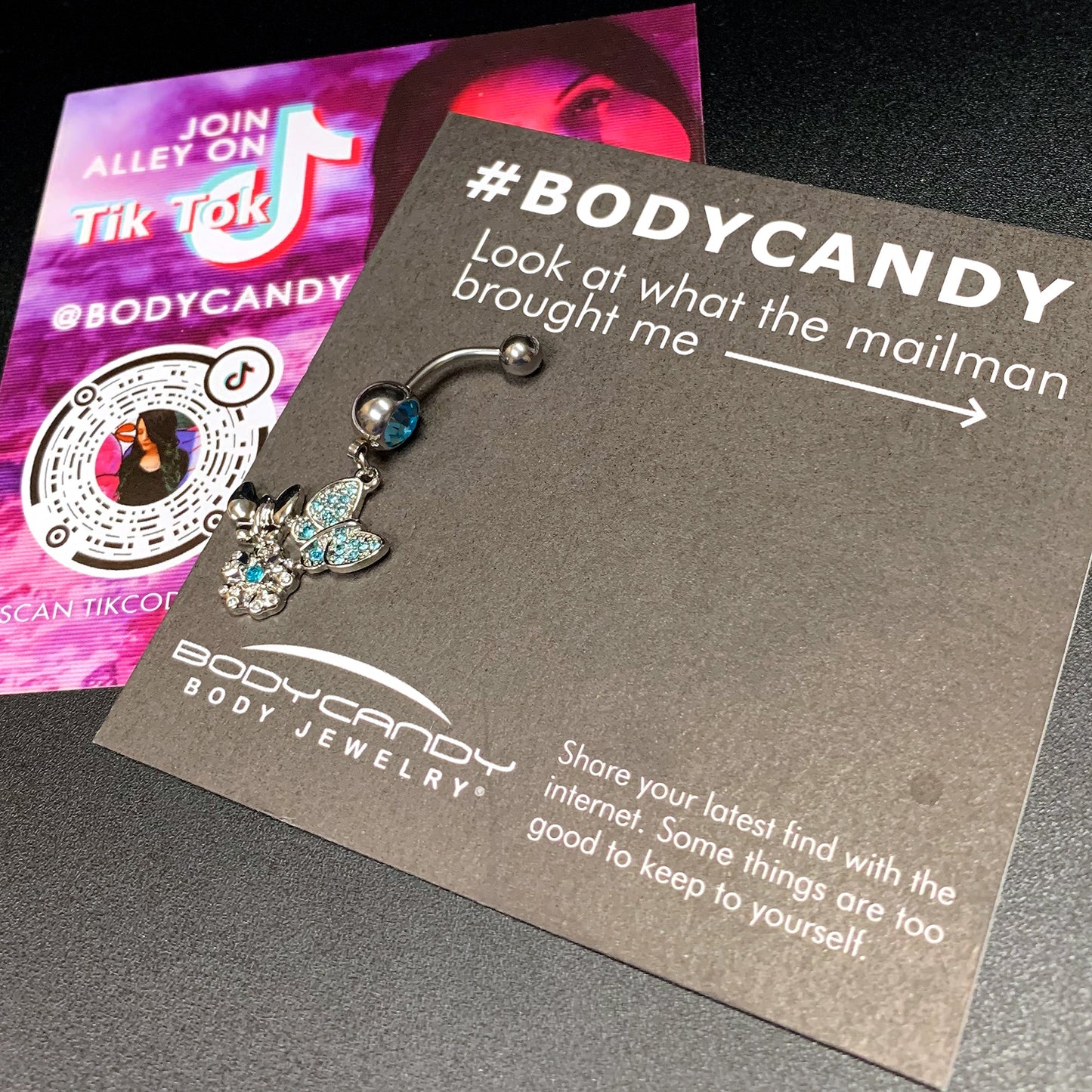 Blue Gem Butterflies Tiny Flower Dangle Belly Ring