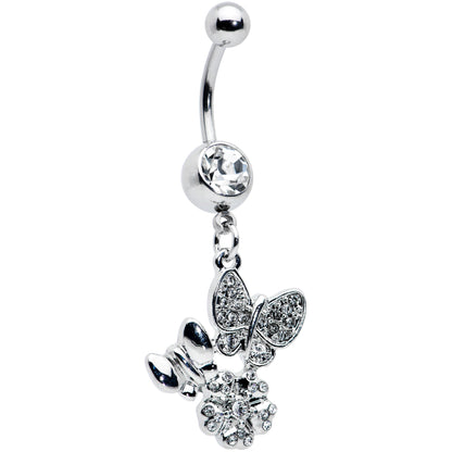 Clear Gem Butterflies Tiny Flower Dangle Belly Ring