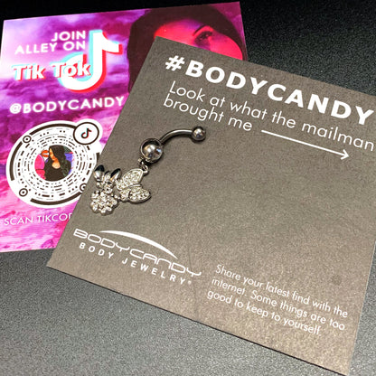 Clear Gem Butterflies Tiny Flower Dangle Belly Ring