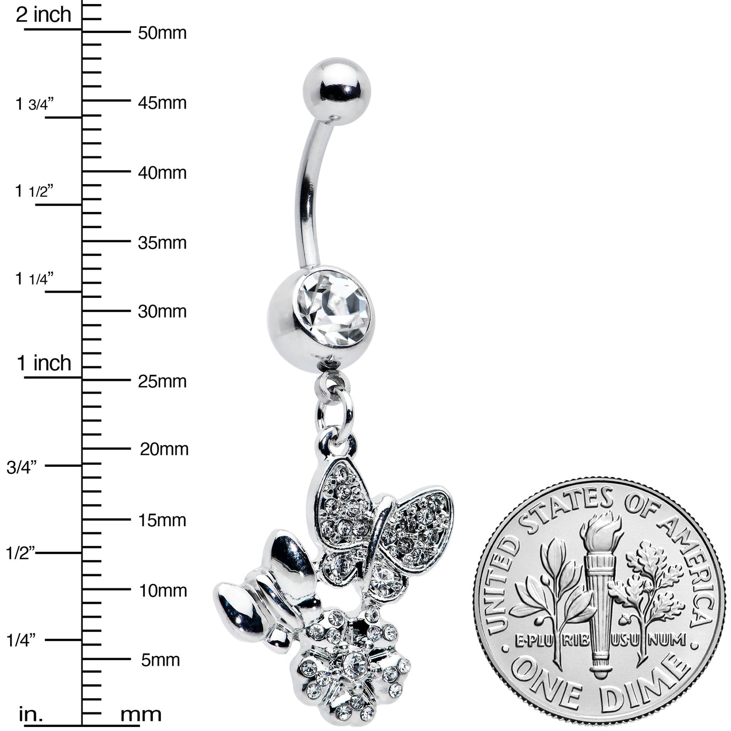 Clear Gem Butterflies Tiny Flower Dangle Belly Ring