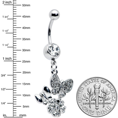 Clear Gem Butterflies Tiny Flower Dangle Belly Ring