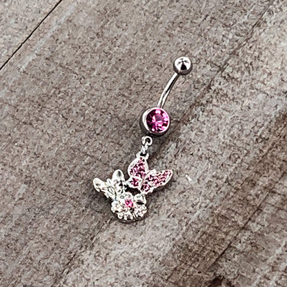 Pink Gem Butterflies Tiny Flower Dangle Belly Ring