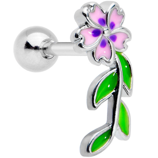 16G 1/4 Pink Purple Long Flower Cartilage Tragus Earring