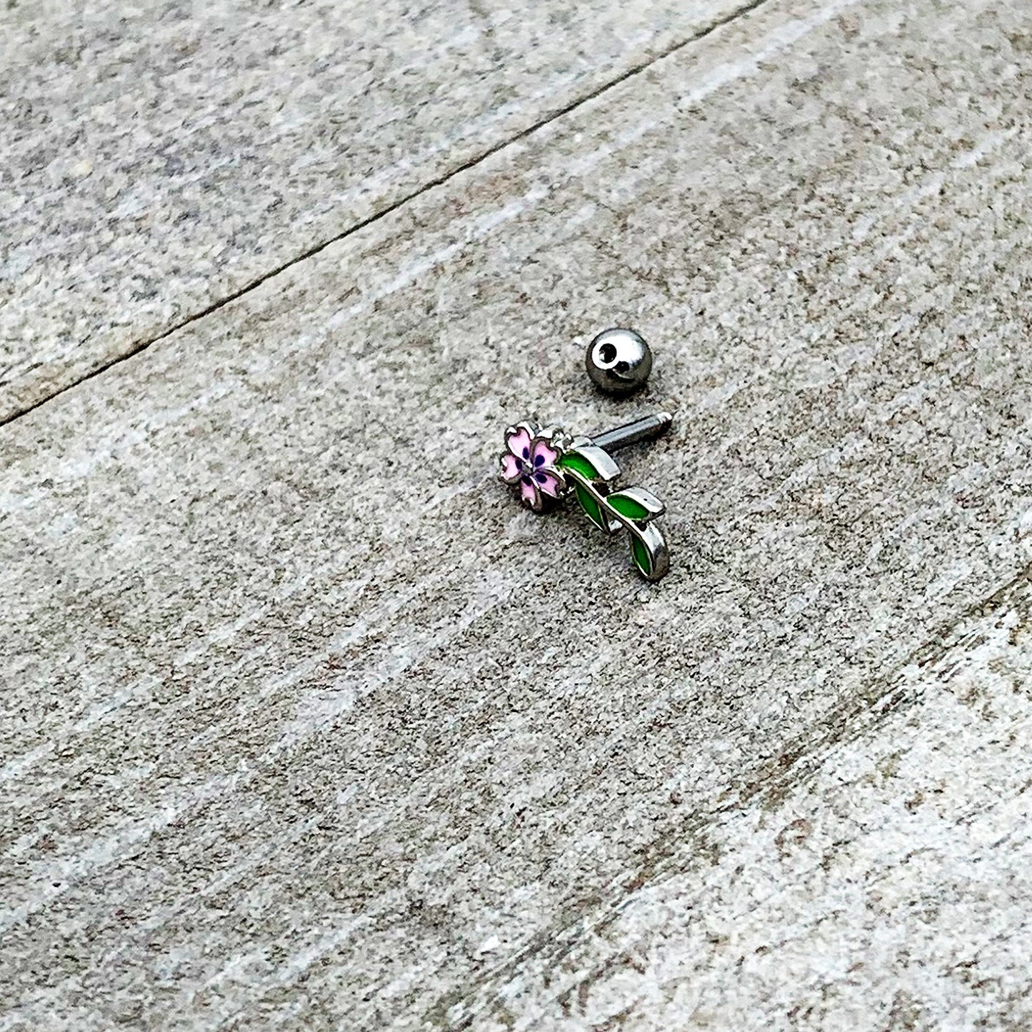 16G 1/4 Pink Purple Long Flower Cartilage Tragus Earring