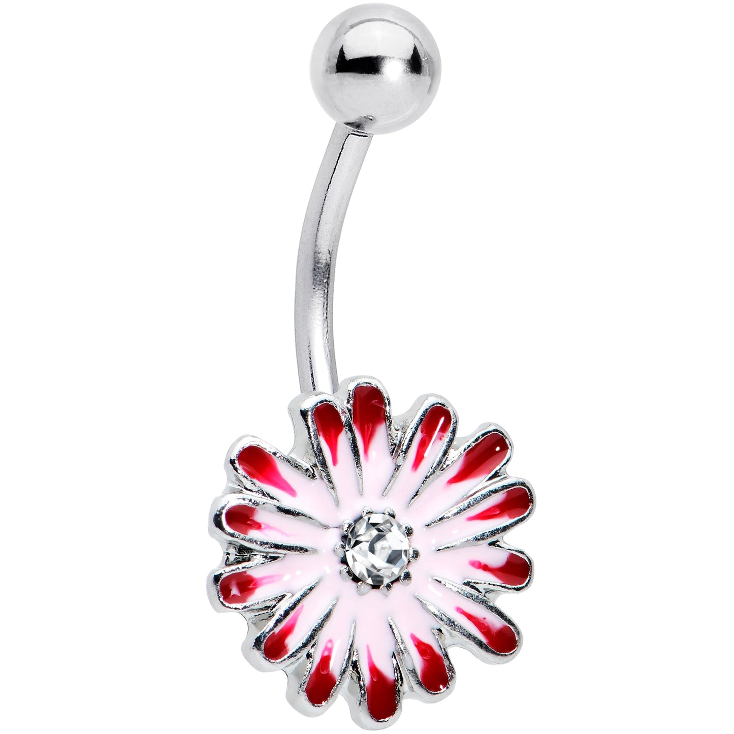 Clear Gem Red Light Pink Butterfly Flower Belly Ring Set of 2