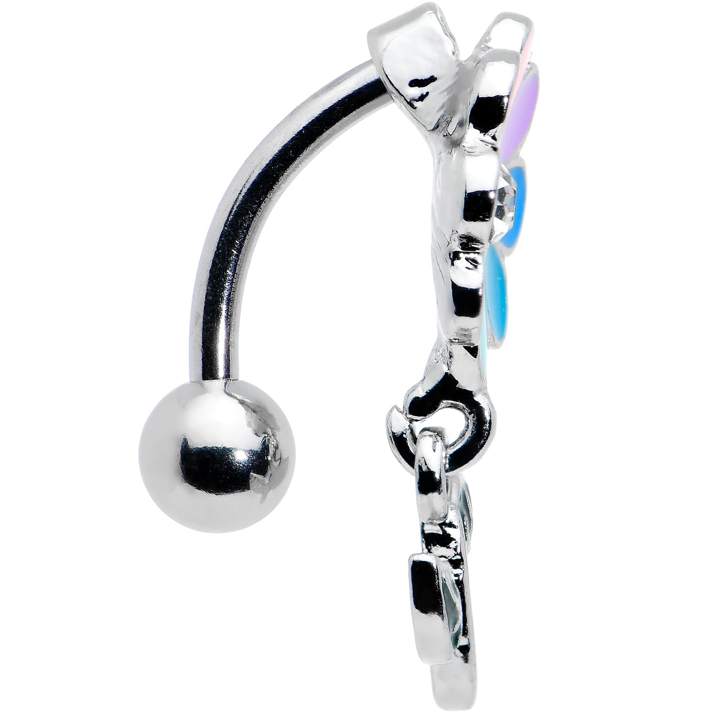 Clear Gem Rainbow Pride Flower Top Mount Dangle Belly Ring