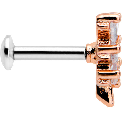 16G 1/4 Clear CZ Gem Leafy Rosy Branch Threadless Labret Tragus