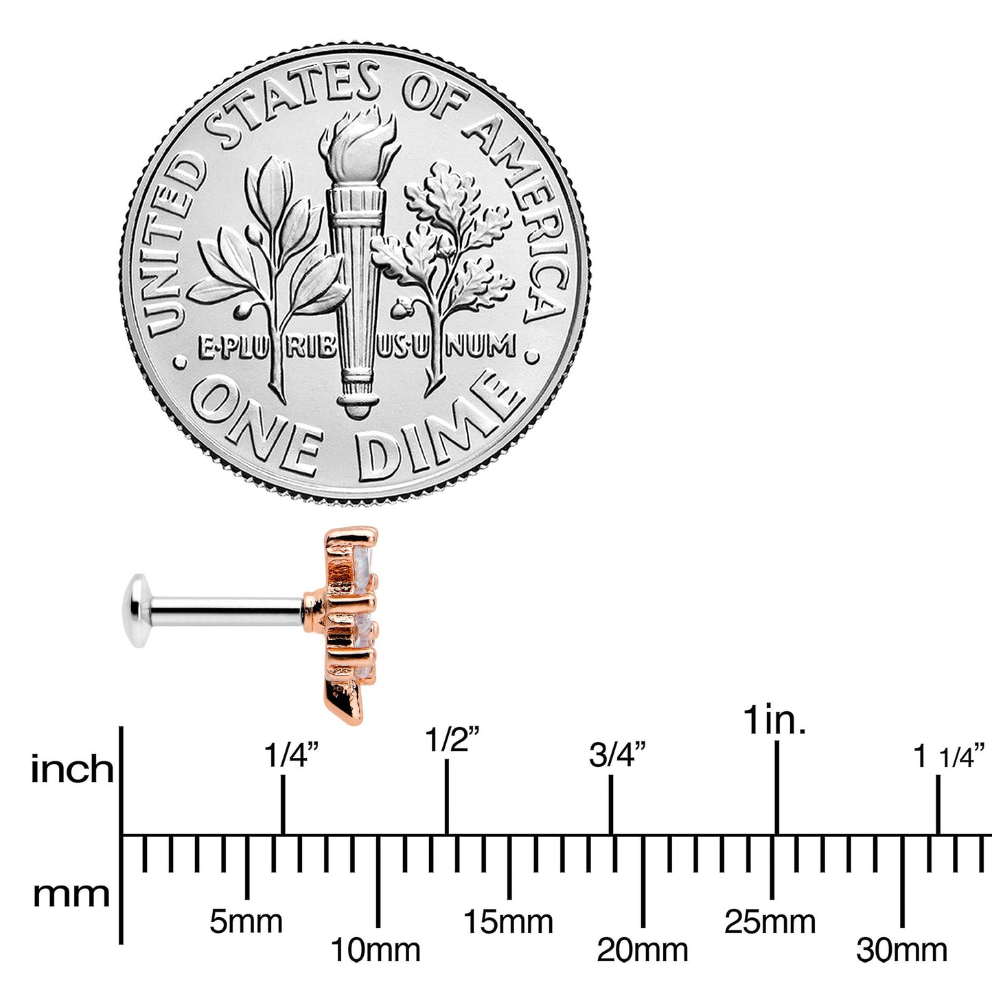 16G 1/4 Clear CZ Gem Leafy Rosy Branch Threadless Labret Tragus