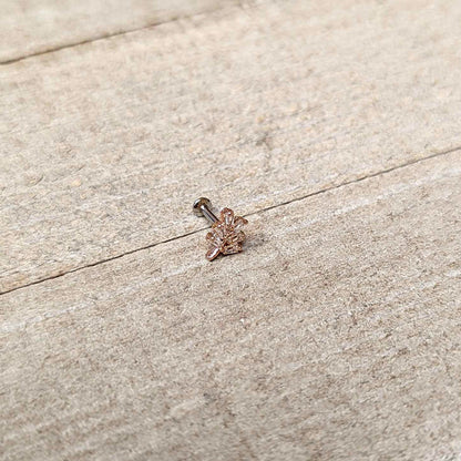 16G 1/4 Clear CZ Gem Leafy Rosy Branch Threadless Labret Tragus