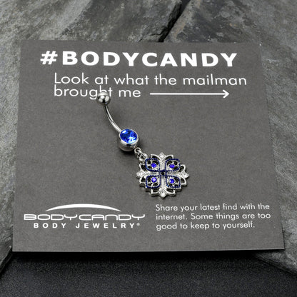 Clear Blue Gem Embellished Cross Dangle Belly Ring