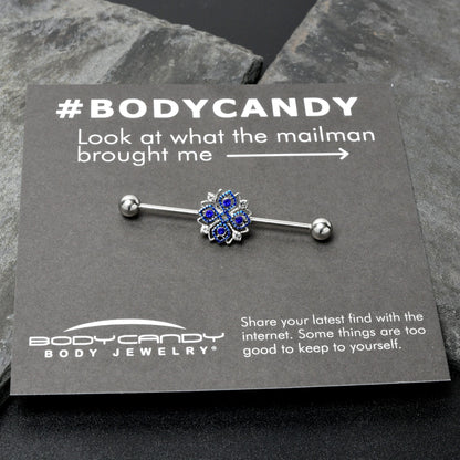 14G Clear Blue Gem Embellished Cross Industrial Barbell 38mm