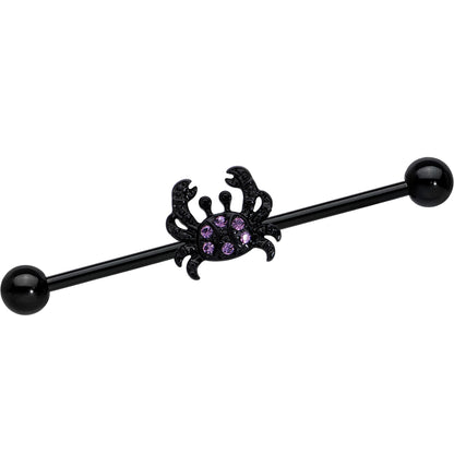 14G Purple Gem Black Chic Crab Industrial Barbell 38mm
