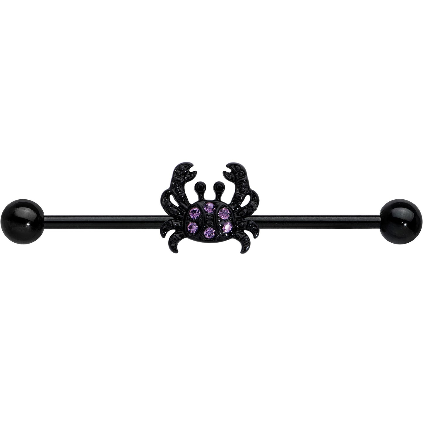 14G Purple Gem Black Chic Crab Industrial Barbell 38mm