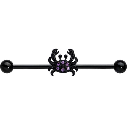 14G Purple Gem Black Chic Crab Industrial Barbell 38mm