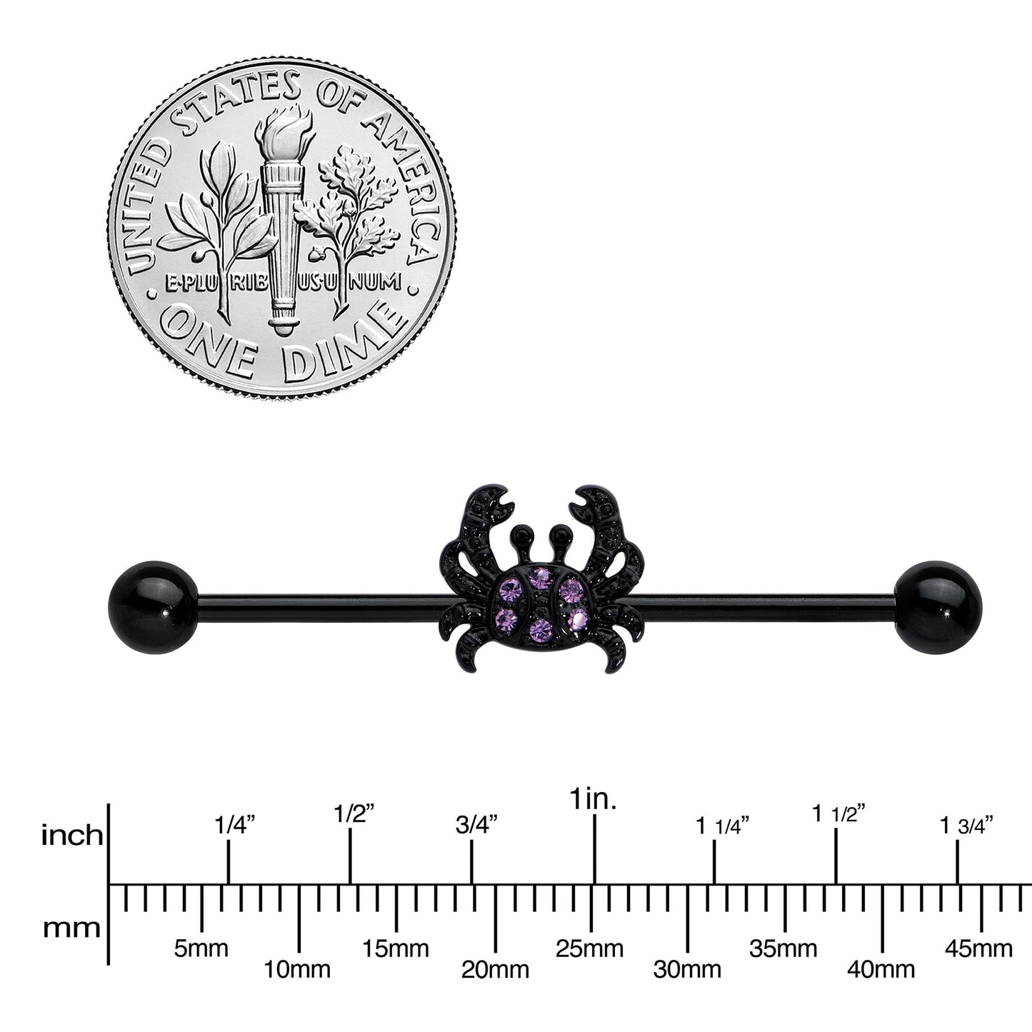 14G Purple Gem Black Chic Crab Industrial Barbell 38mm
