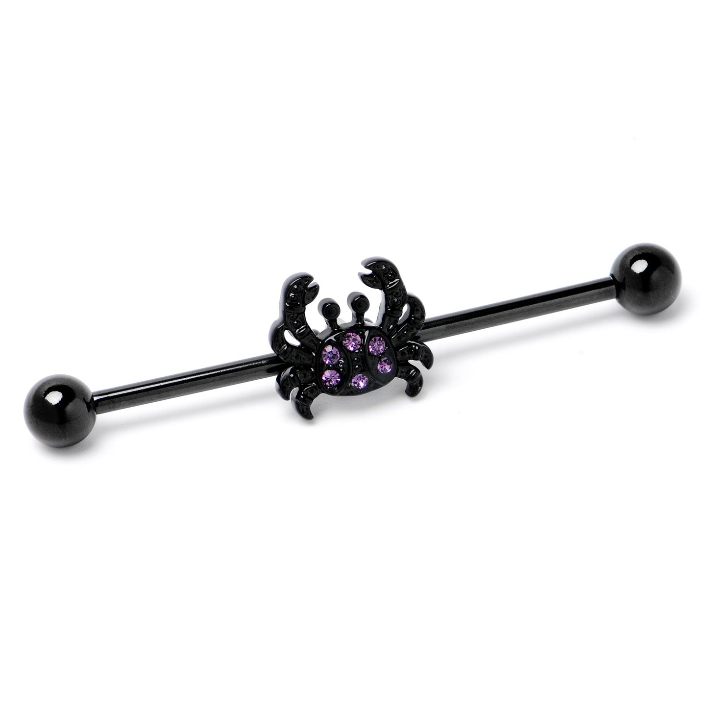 14G Purple Gem Black Chic Crab Industrial Barbell 38mm