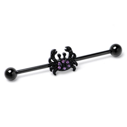 14G Purple Gem Black Chic Crab Industrial Barbell 38mm