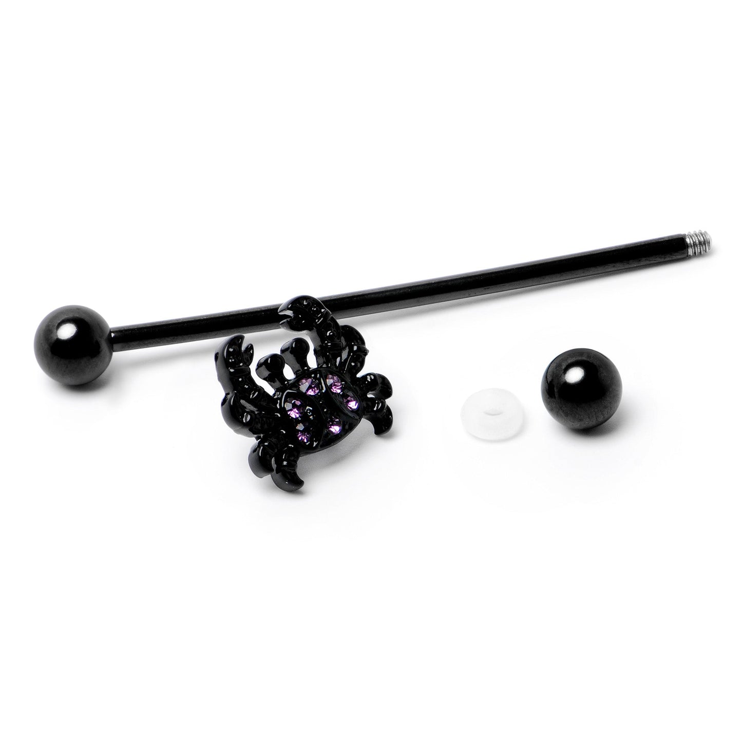 14G Purple Gem Black Chic Crab Industrial Barbell 38mm