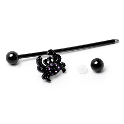 14G Purple Gem Black Chic Crab Industrial Barbell 38mm