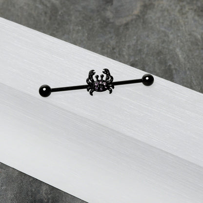 14G Purple Gem Black Chic Crab Industrial Barbell 38mm