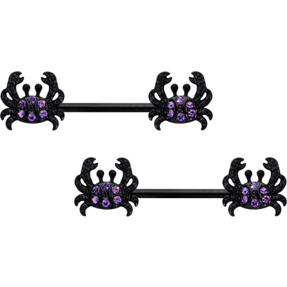 14G 9/16 Purple Gem Black Chic Crab Barbell Nipple Ring Set