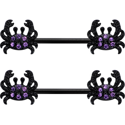 14G 9/16 Purple Gem Black Chic Crab Barbell Nipple Ring Set