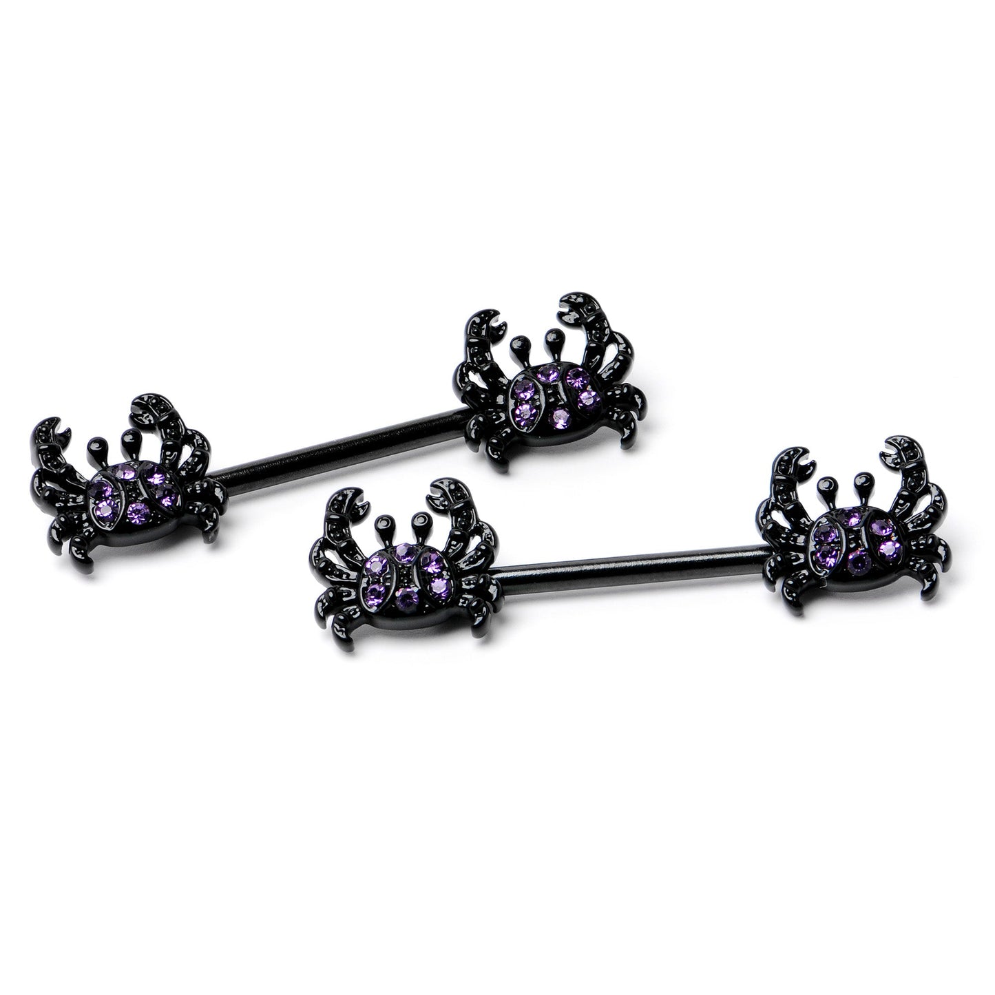 14G 9/16 Purple Gem Black Chic Crab Barbell Nipple Ring Set