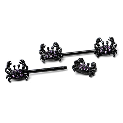 14G 9/16 Purple Gem Black Chic Crab Barbell Nipple Ring Set