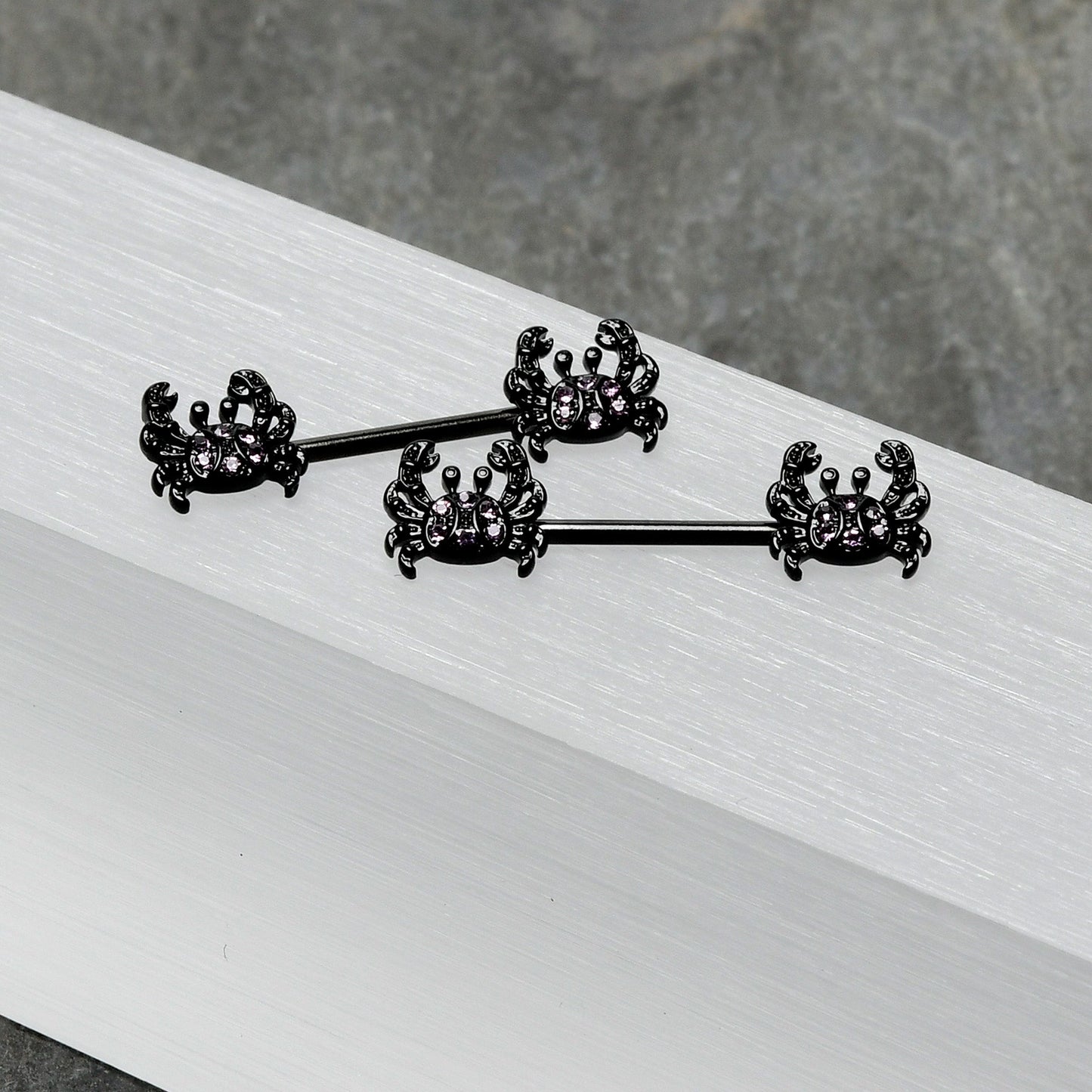 14G 9/16 Purple Gem Black Chic Crab Barbell Nipple Ring Set