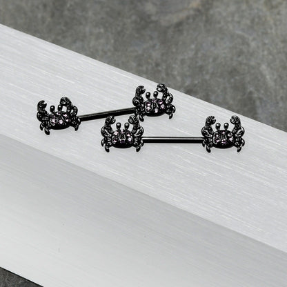 14G 9/16 Purple Gem Black Chic Crab Barbell Nipple Ring Set