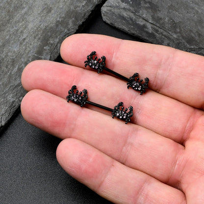 14G 9/16 Purple Gem Black Chic Crab Barbell Nipple Ring Set