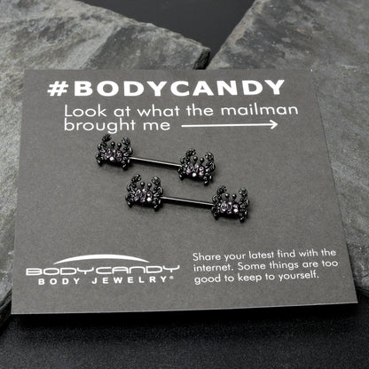 14G 9/16 Purple Gem Black Chic Crab Barbell Nipple Ring Set