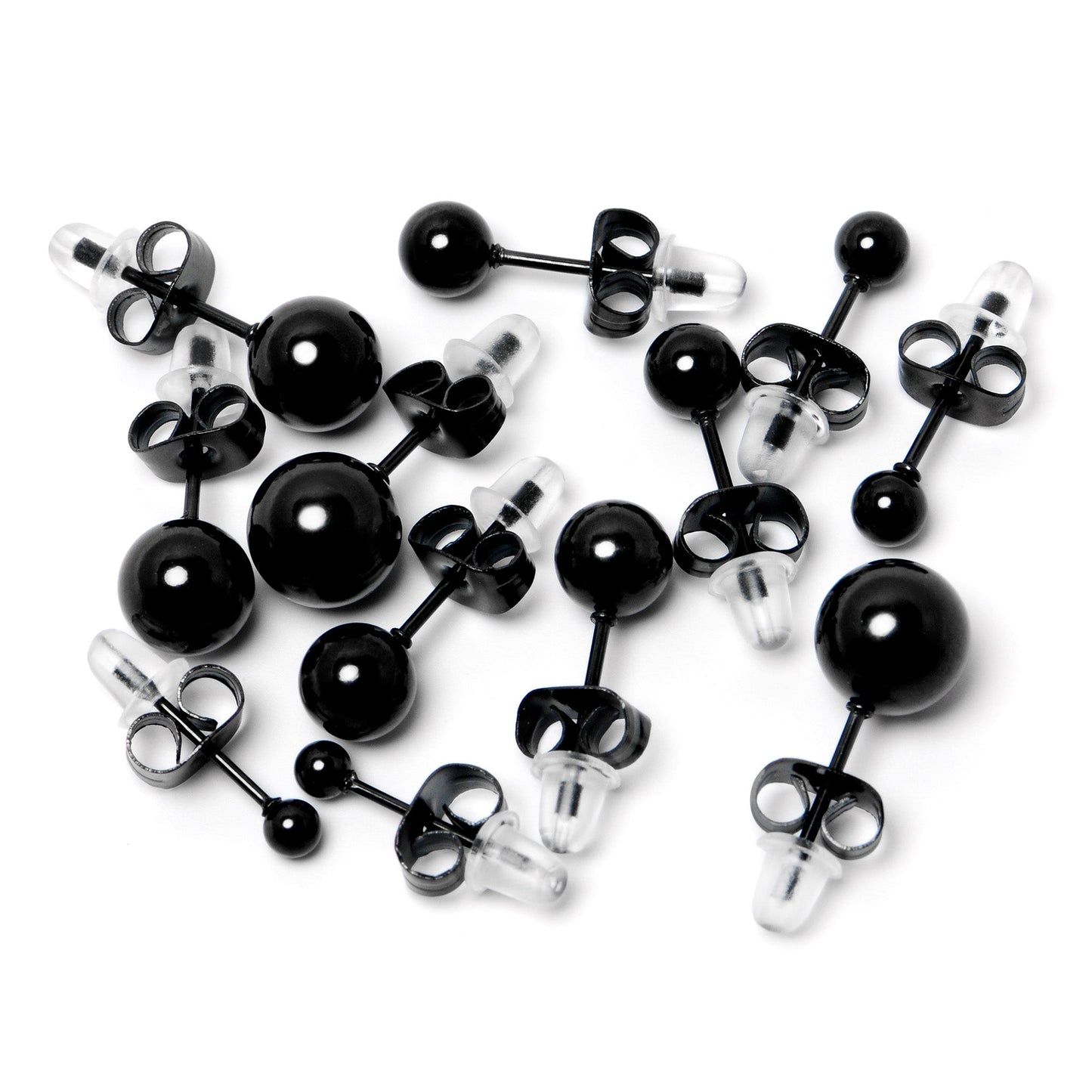 3mm-8mm Ball Stud Black 316L Stainless Steel Earrings 6 Pack